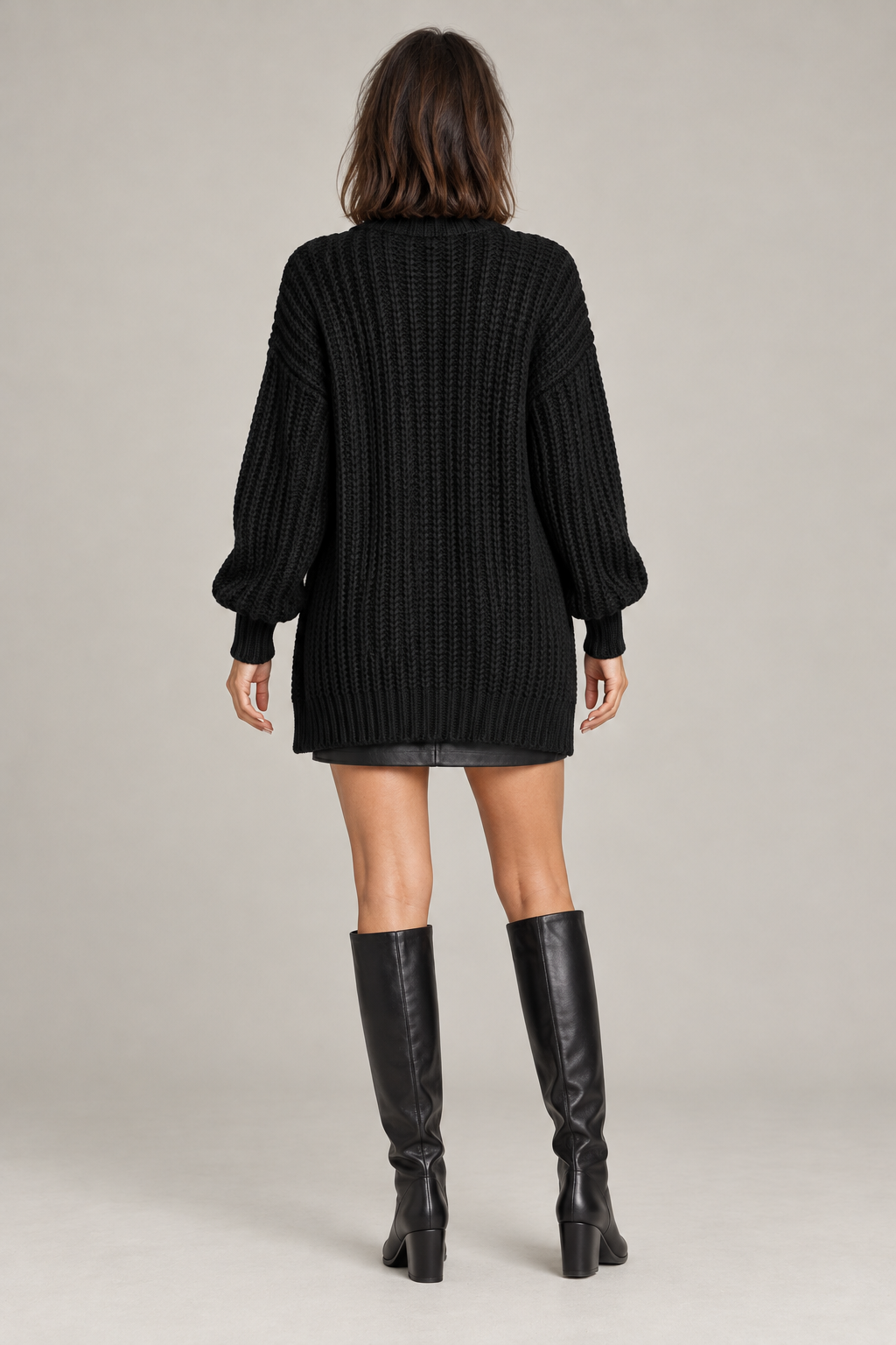 Manteau long en maille pour femme – Noir
