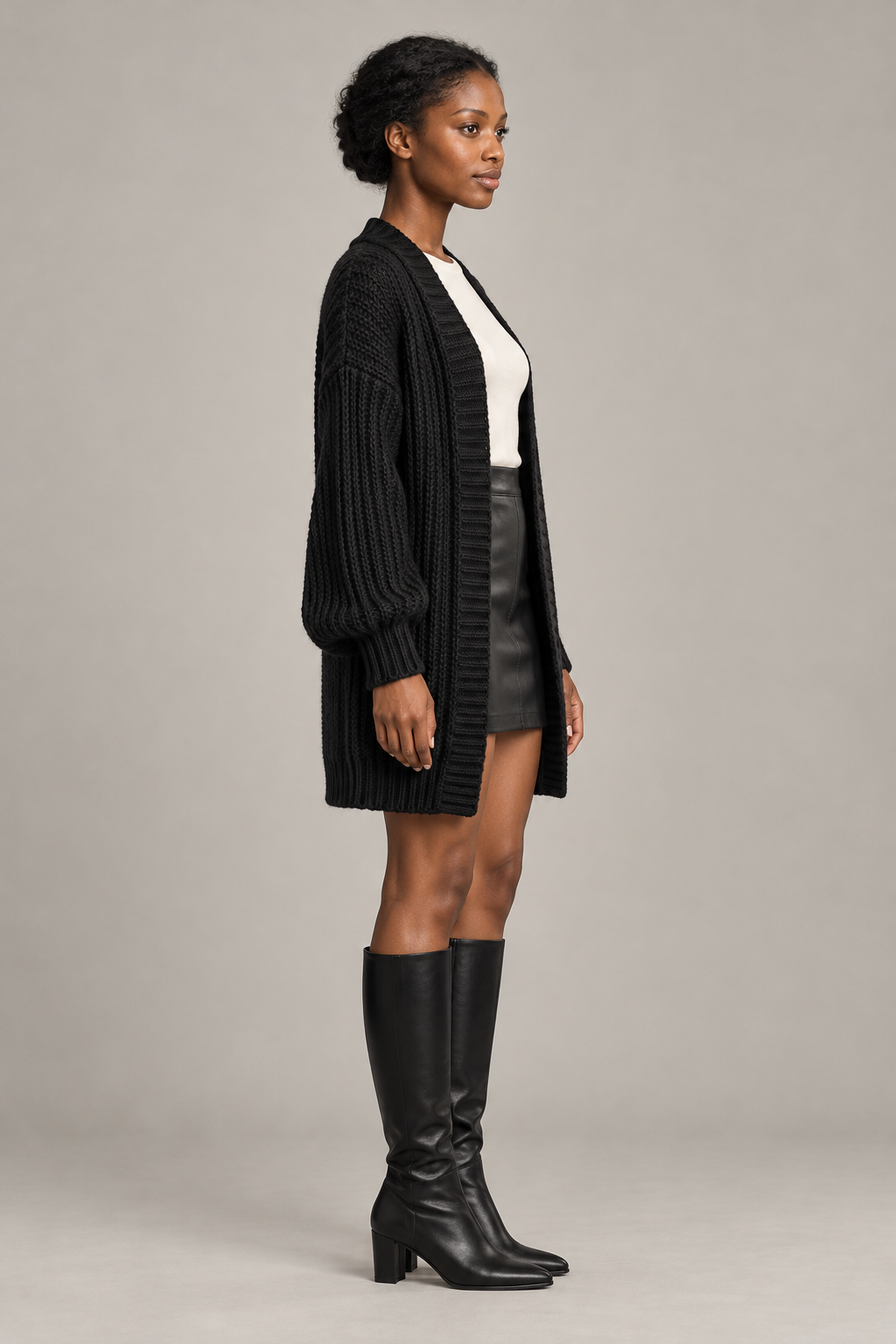 Manteau long en maille pour femme – Noir