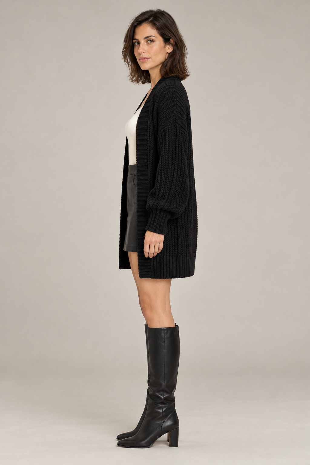 Manteau long en maille pour femme – Noir
